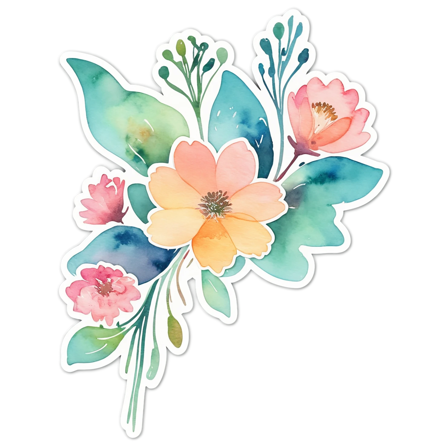 Floral watercolor sticker isolated on transparent background #16278