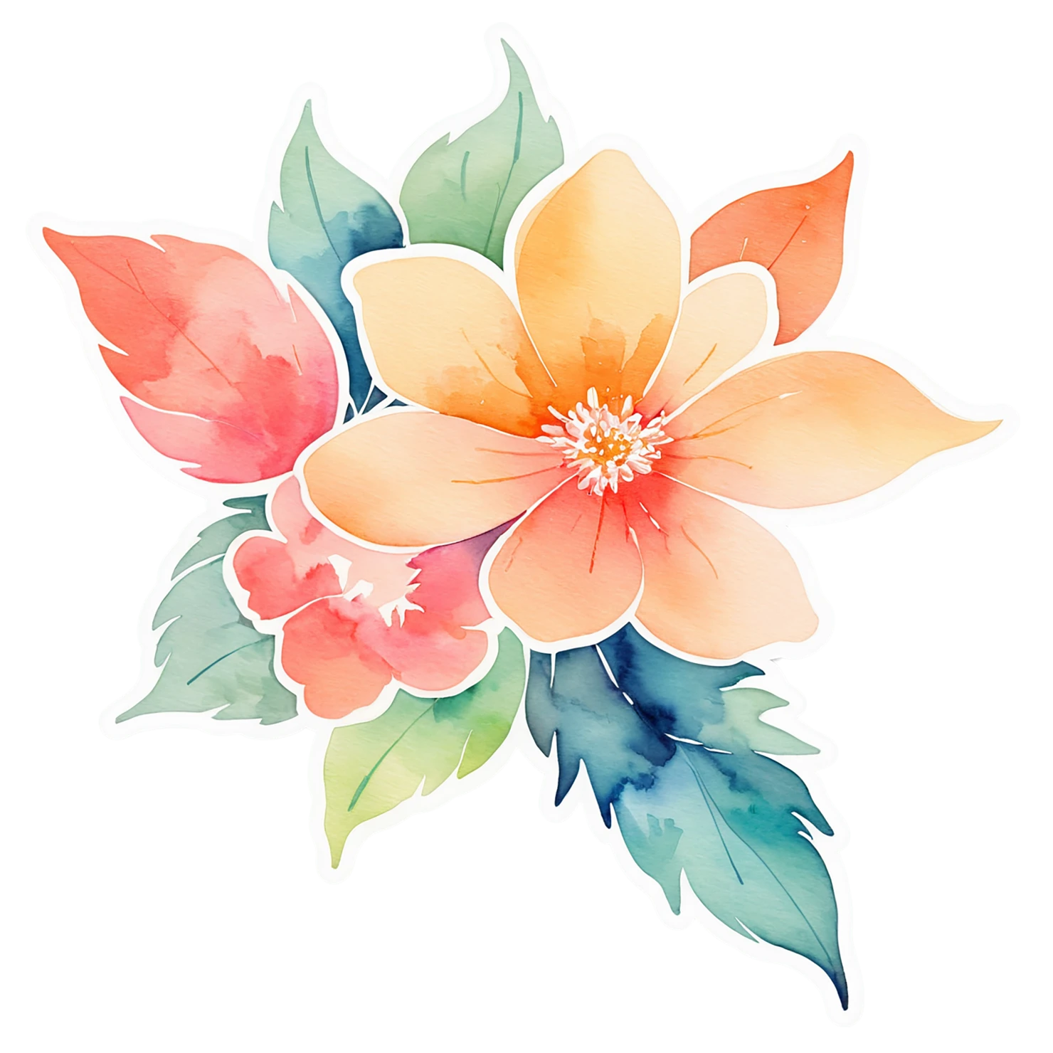 Floral watercolor sticker isolated on transparent background #16280