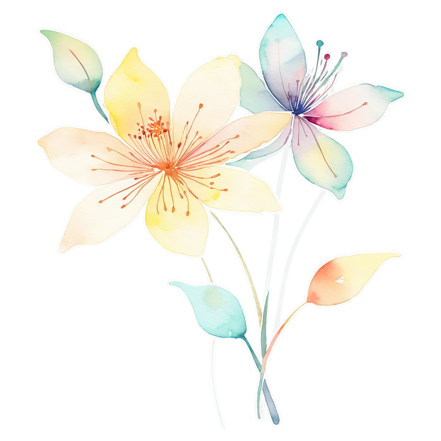 Floral watercolor sticker isolated on transparent background #16281
