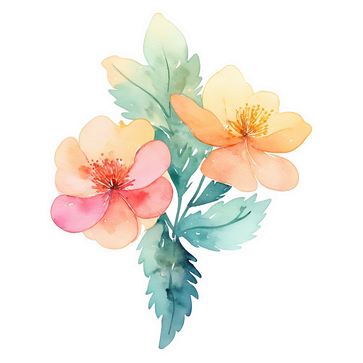 Floral watercolor sticker isolated on transparent background #16283