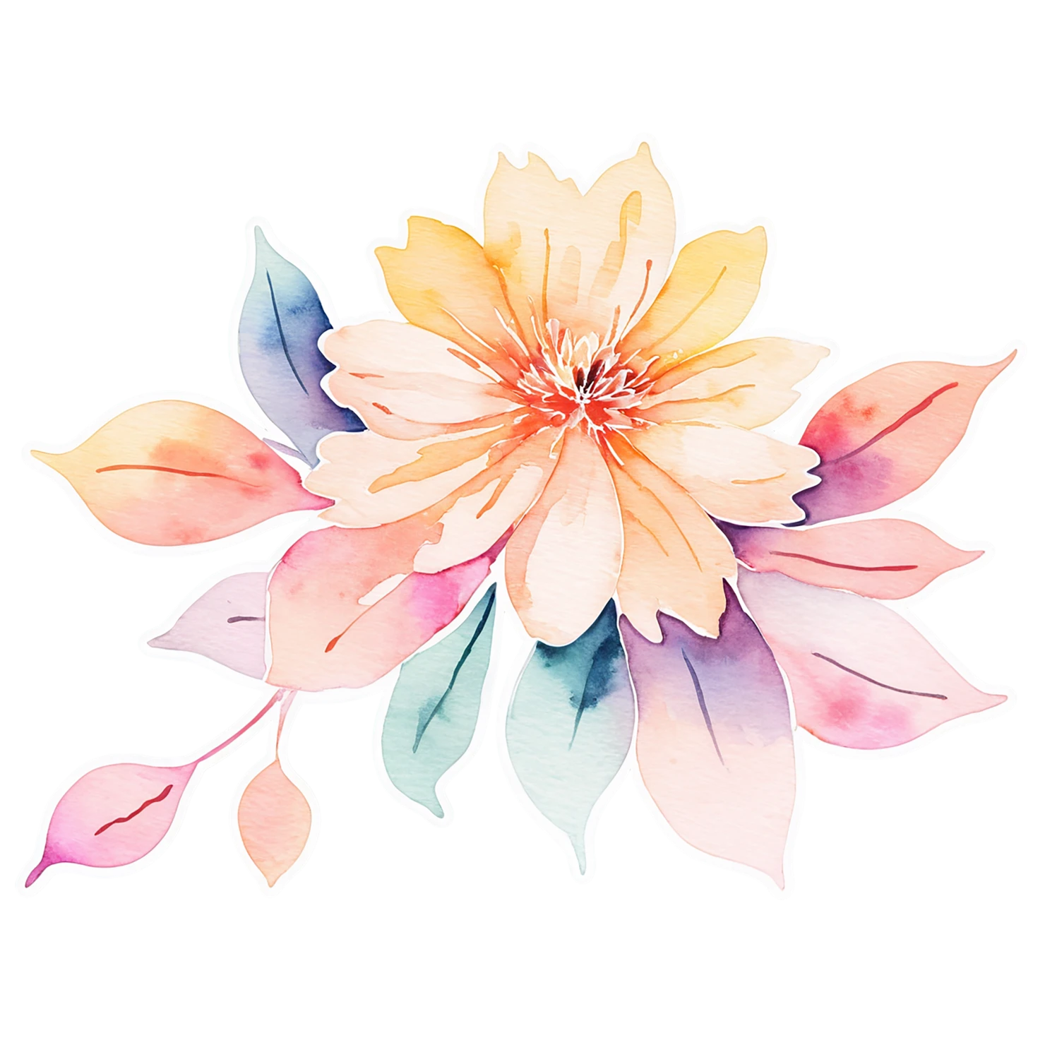 Floral watercolor sticker isolated on transparent background #16286