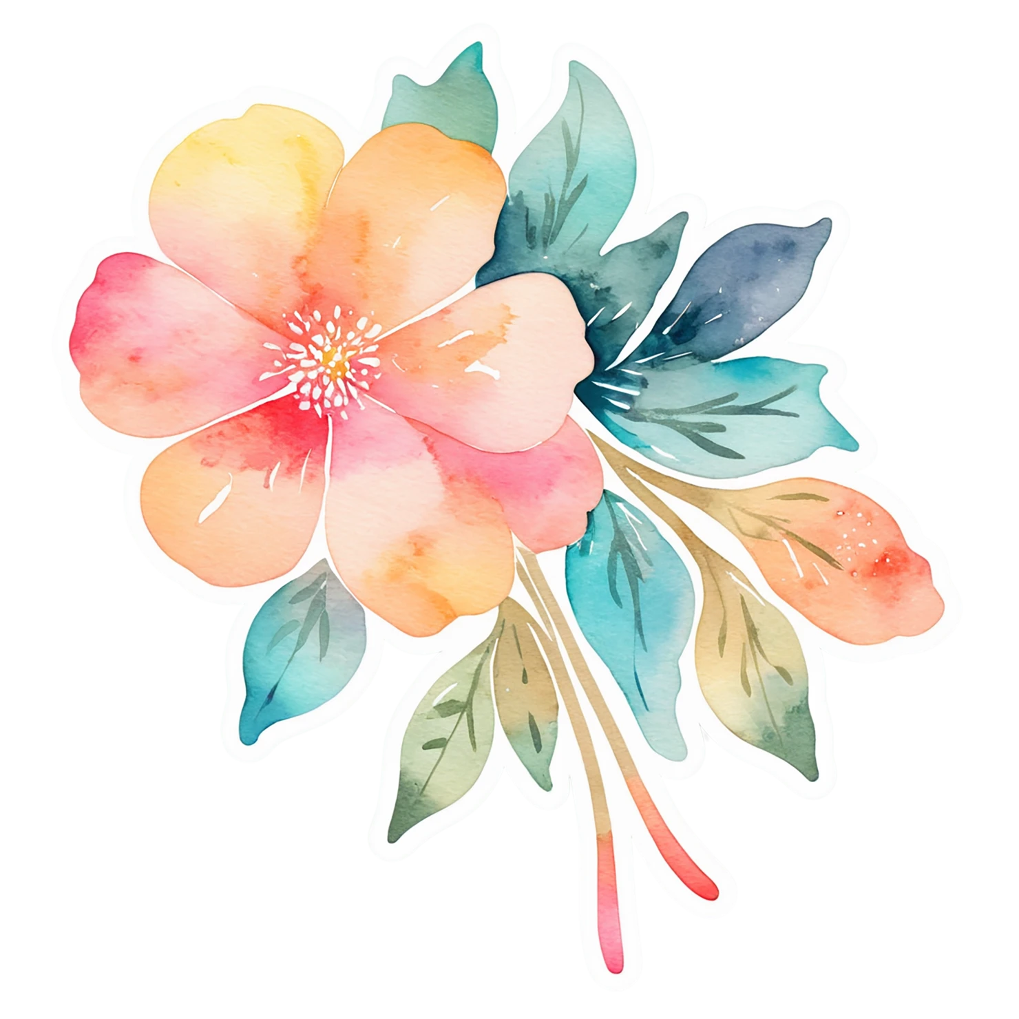 Floral watercolor sticker isolated on transparent background #16287