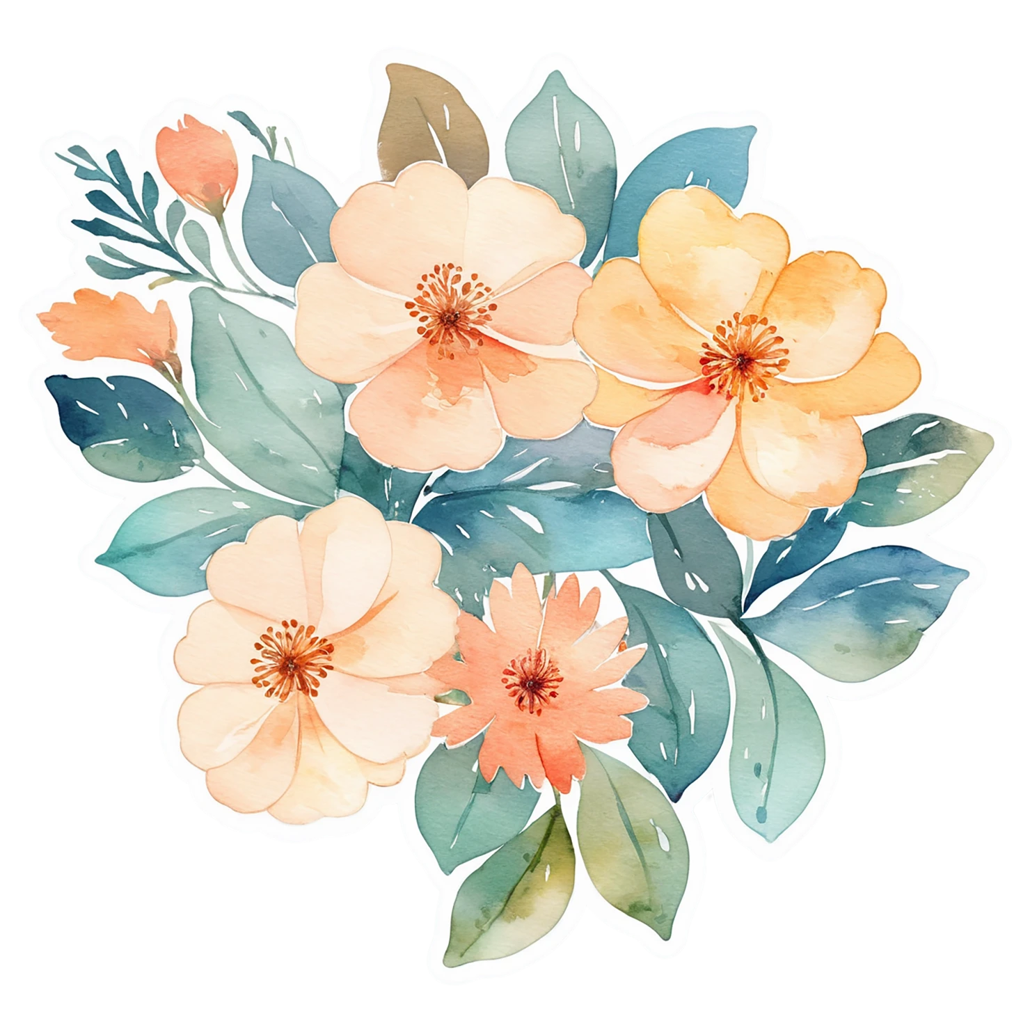 Floral watercolor sticker isolated on transparent background #16288