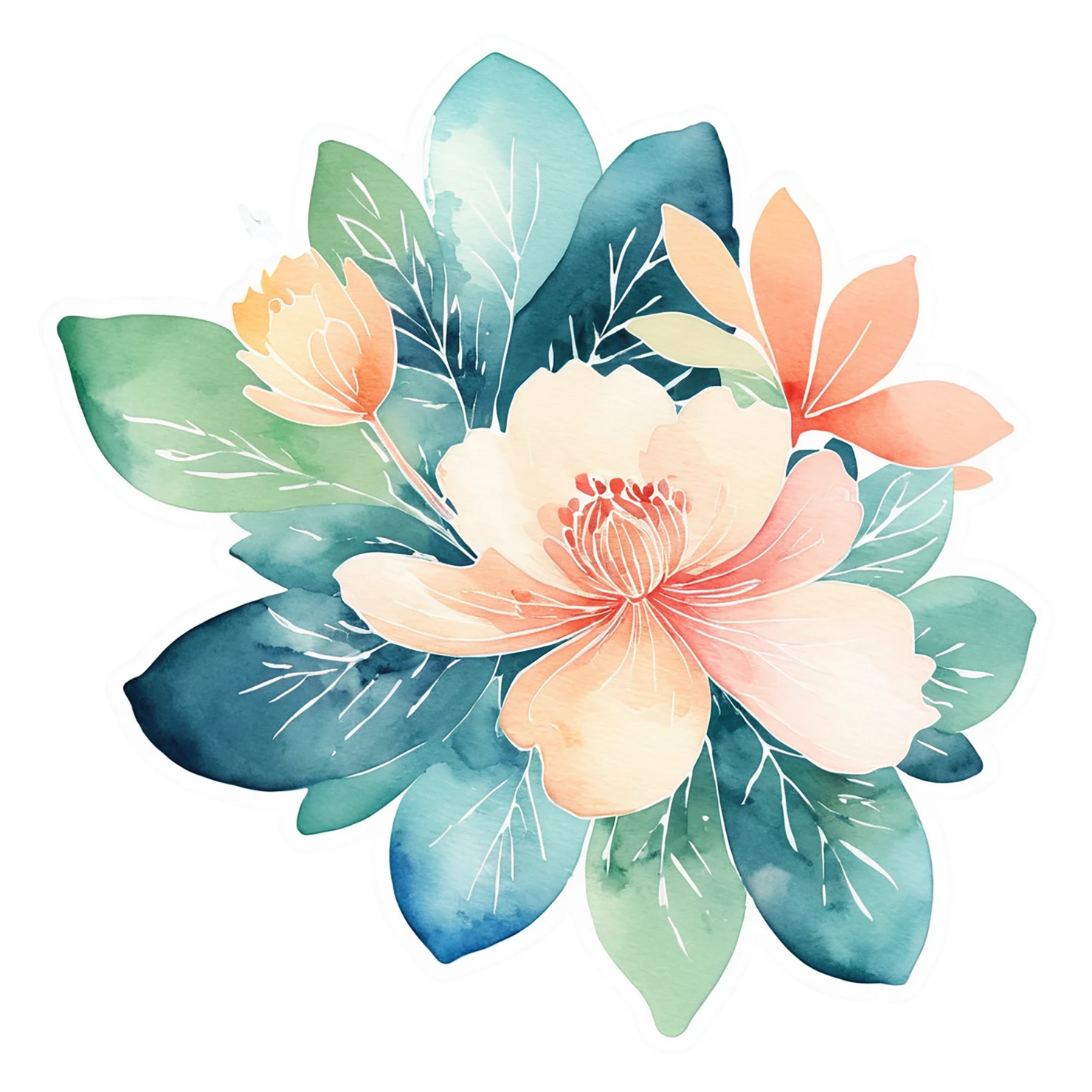 Floral watercolor sticker isolated on transparent background #16289
