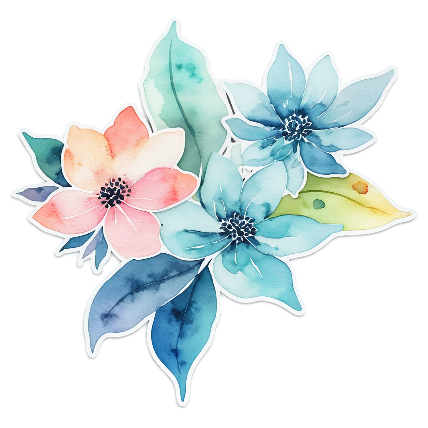 Floral watercolor sticker isolated on transparent background #16296