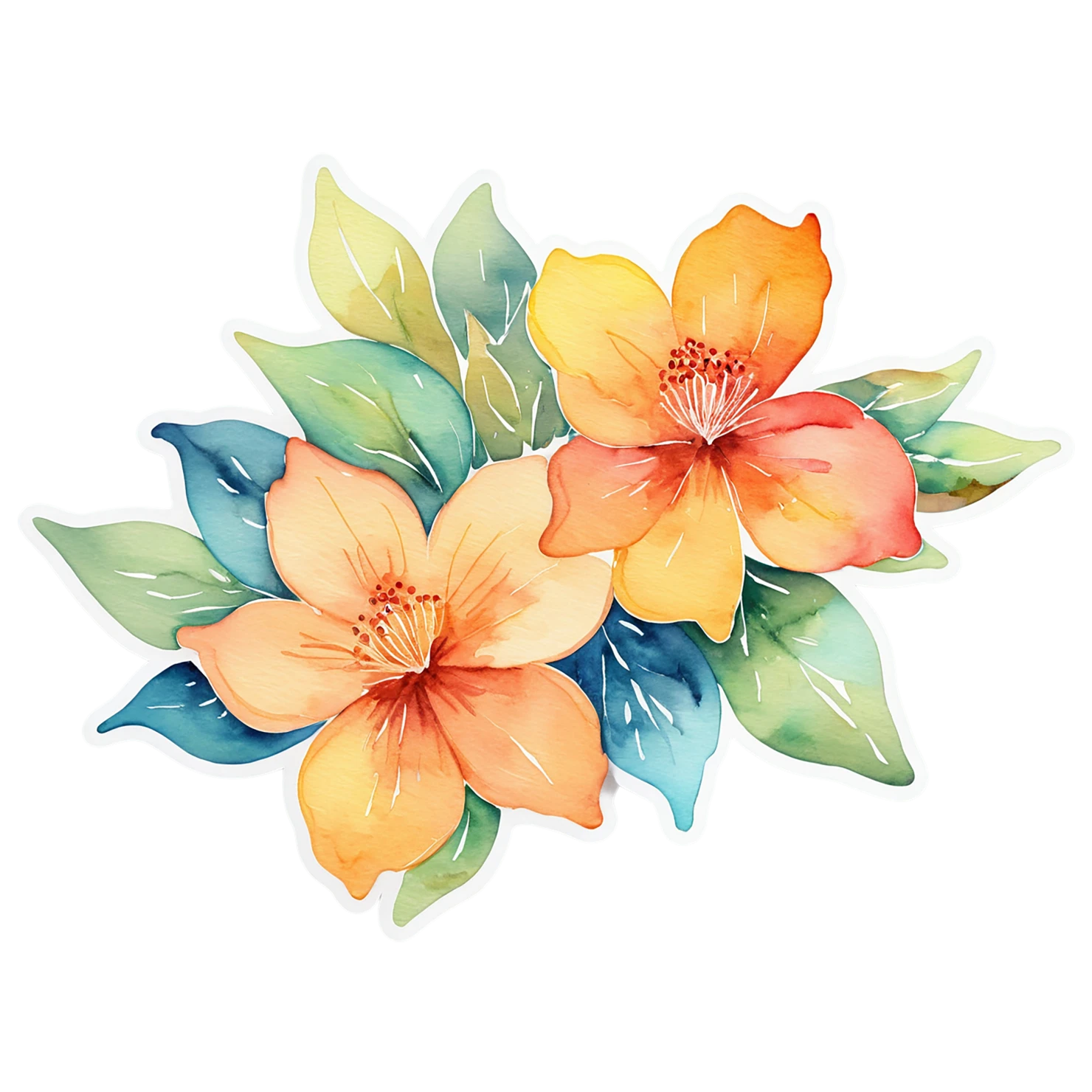 Floral watercolor sticker isolated on transparent background #16300