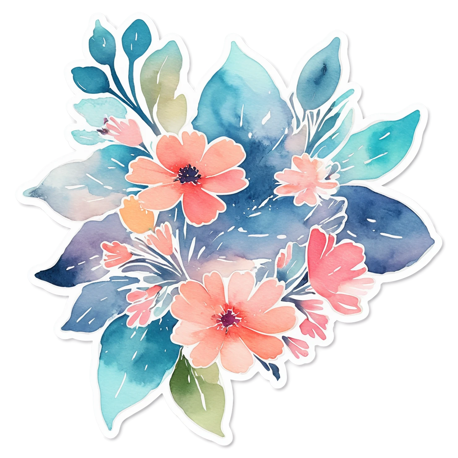 Floral watercolor sticker isolated on transparent background #16304