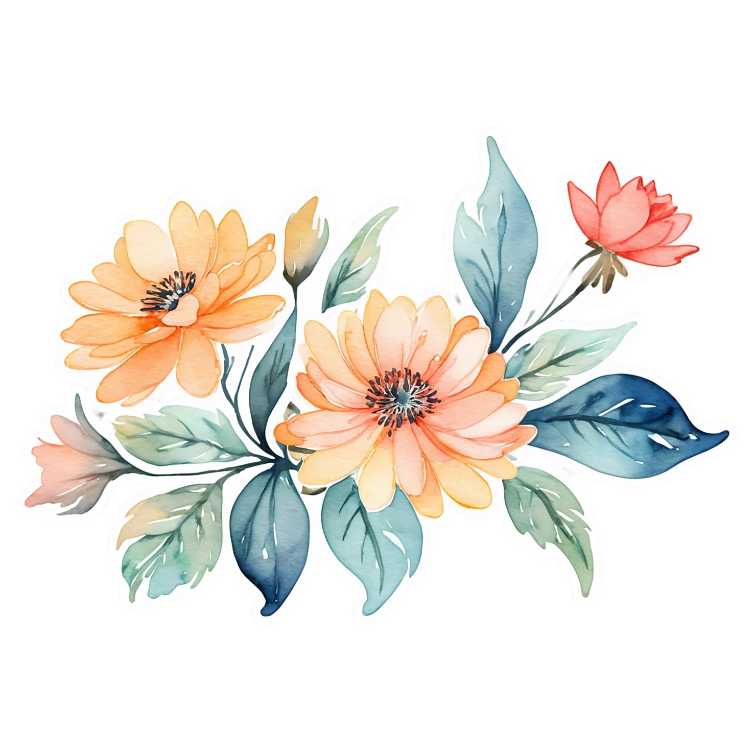 Floral watercolor sticker isolated on transparent background #16308