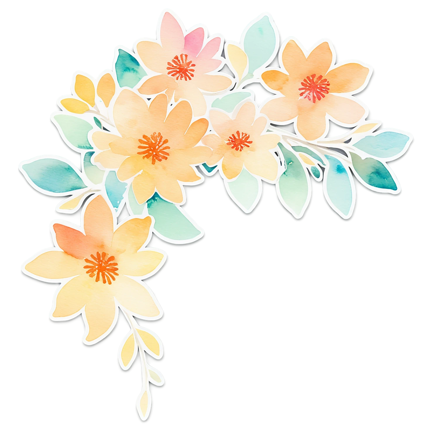 Floral watercolor sticker isolated on transparent background #16311