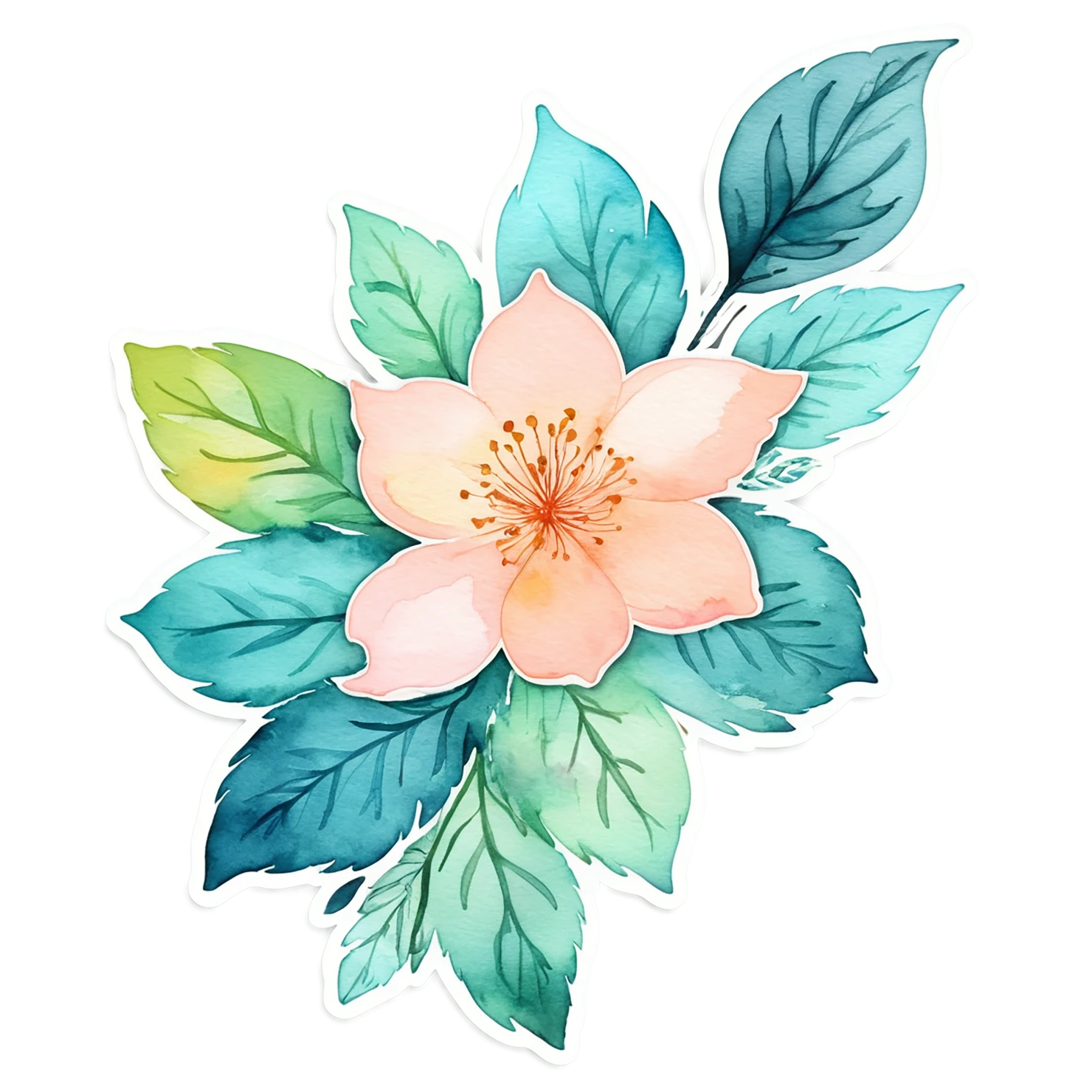 Floral watercolor sticker isolated on transparent background #16314
