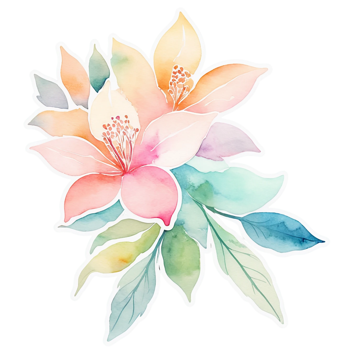 Floral watercolor sticker isolated on transparent background #16316
