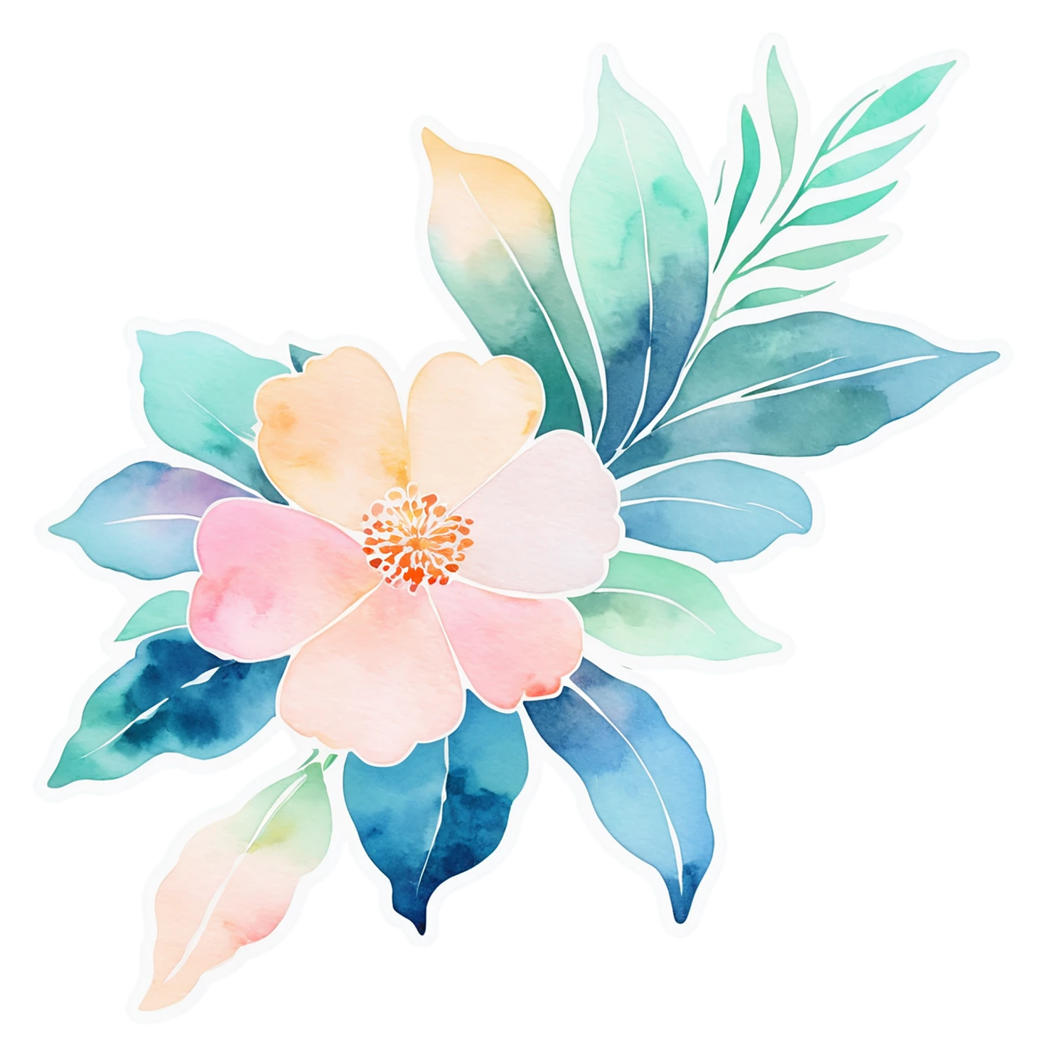 Floral watercolor sticker isolated on transparent background #16323