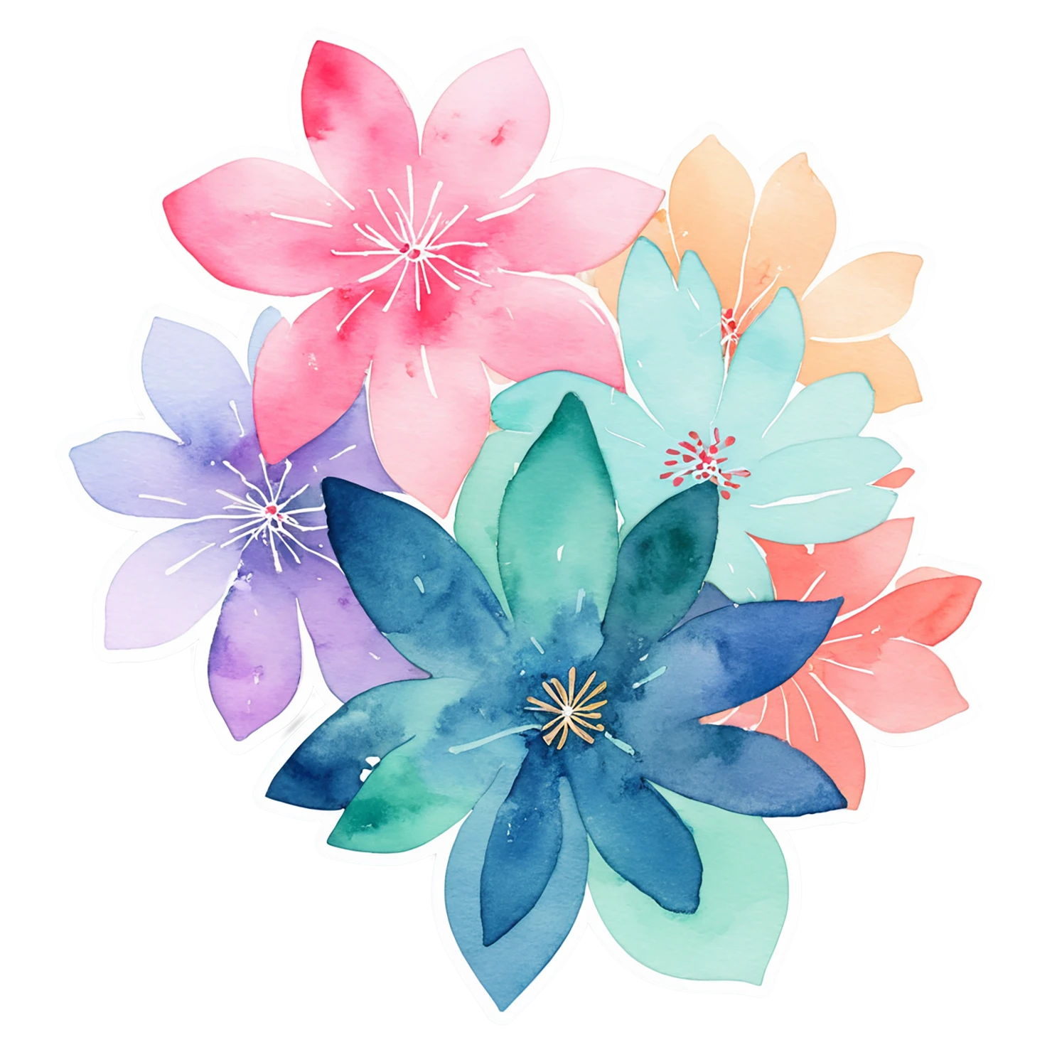 Floral watercolor sticker isolated on transparent background #16324