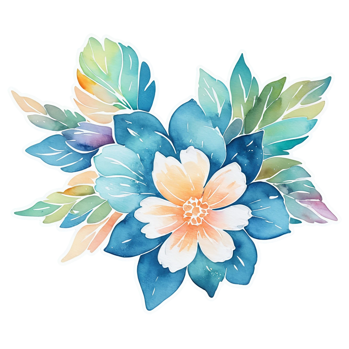 Floral watercolor sticker isolated on transparent background #16331