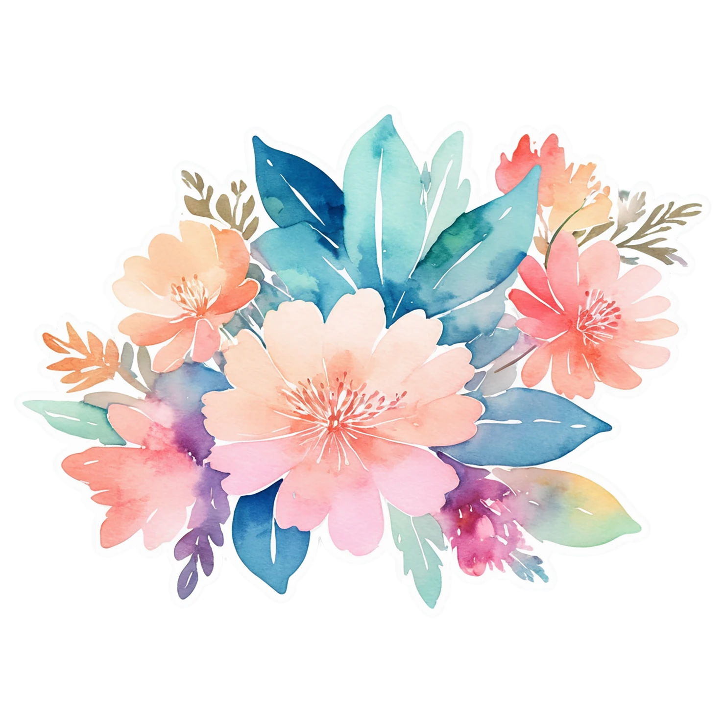 Floral watercolor sticker isolated on transparent background #16333