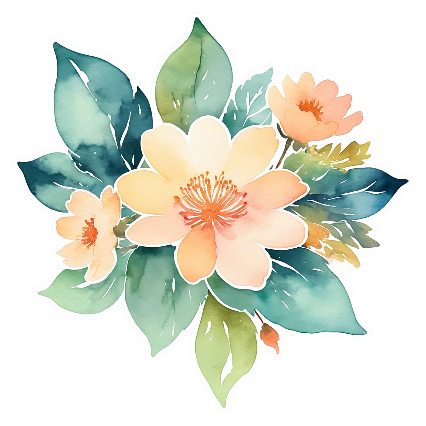 Floral watercolor sticker isolated on transparent background #16335