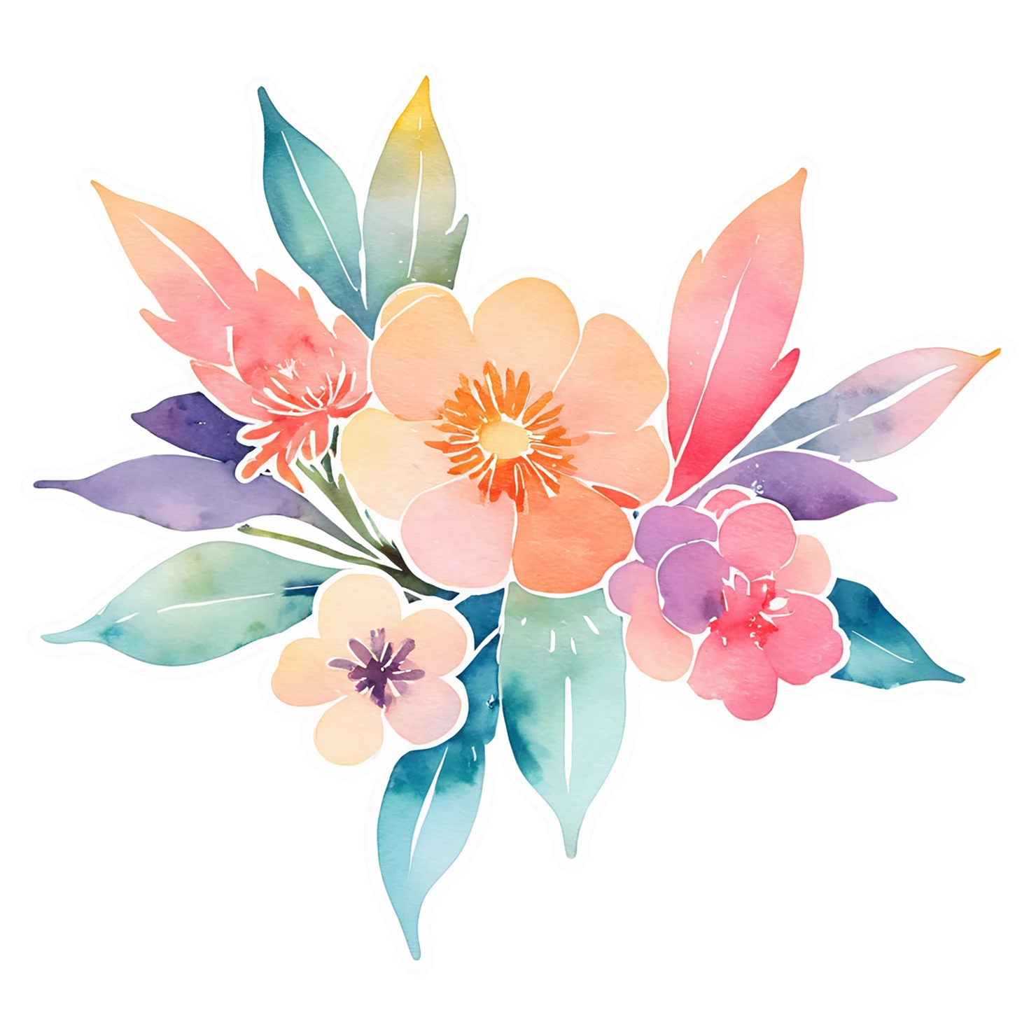 Floral watercolor sticker isolated on transparent background #16336