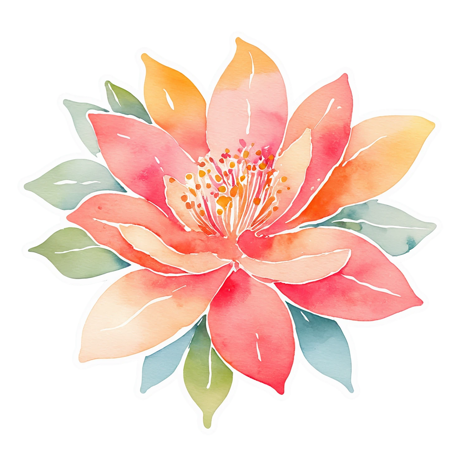 Floral watercolor sticker isolated on transparent background #16344