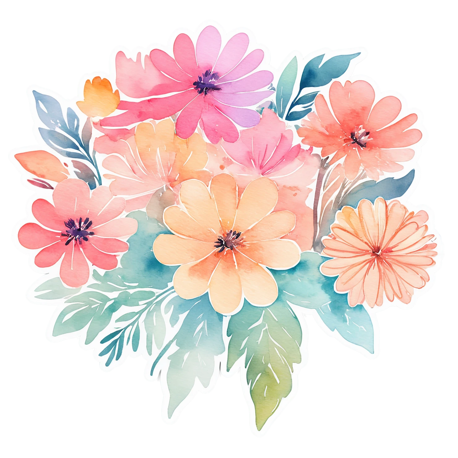 Floral watercolor sticker isolated on transparent background #16346