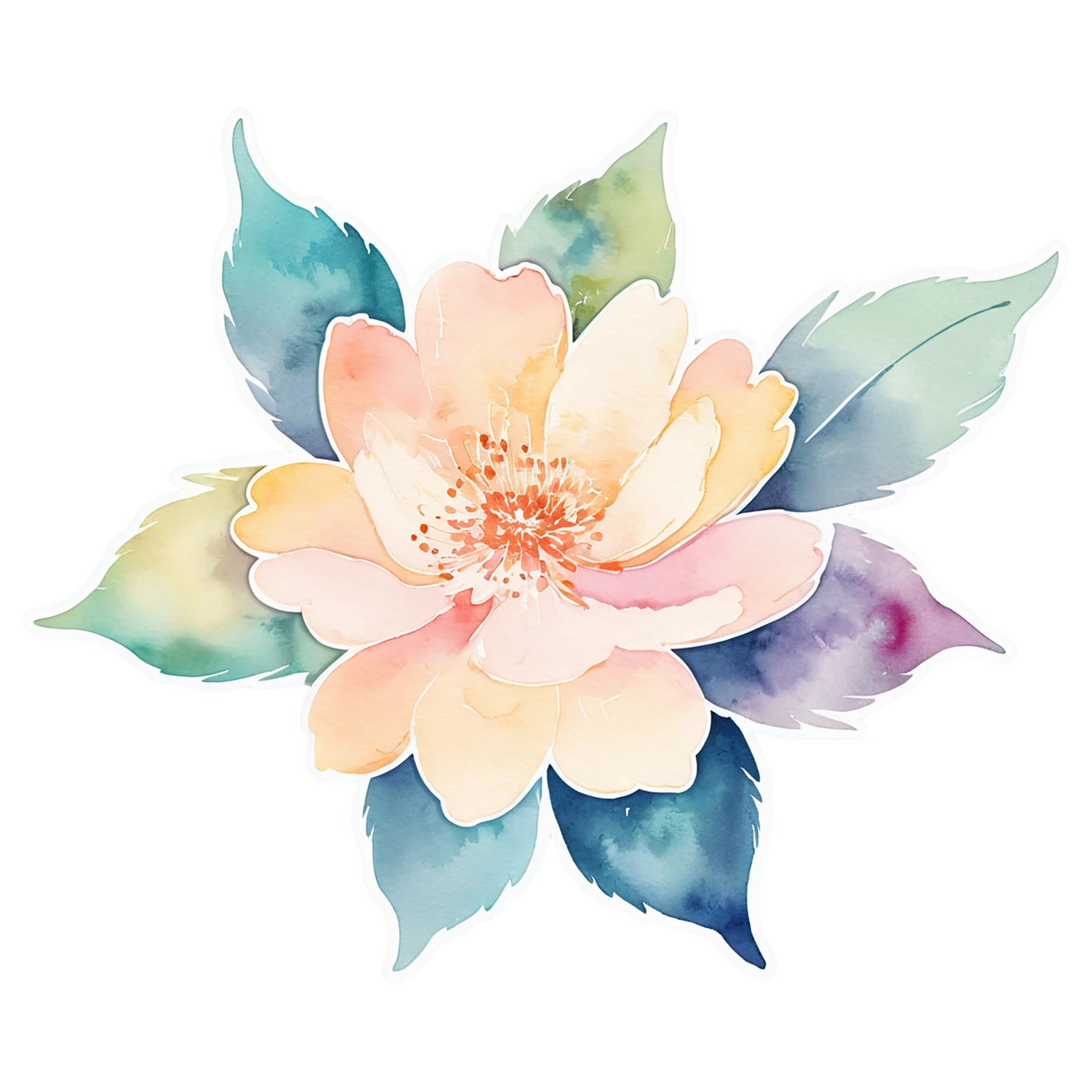 Floral watercolor sticker isolated on transparent background #16348