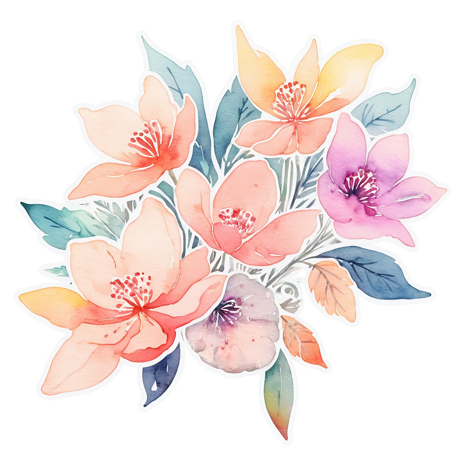 Floral watercolor sticker isolated on transparent background #16352