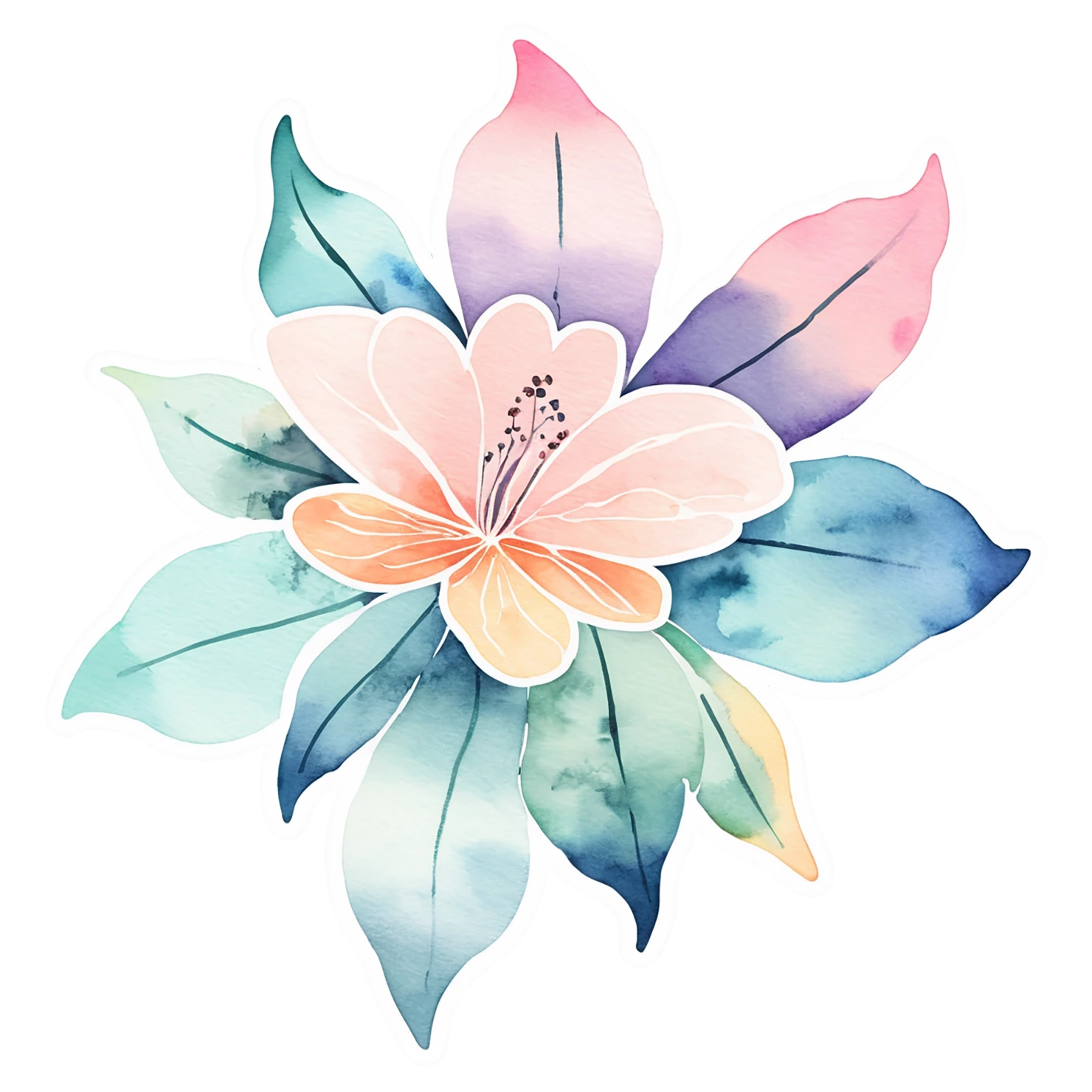 Floral watercolor sticker isolated on transparent background #16353