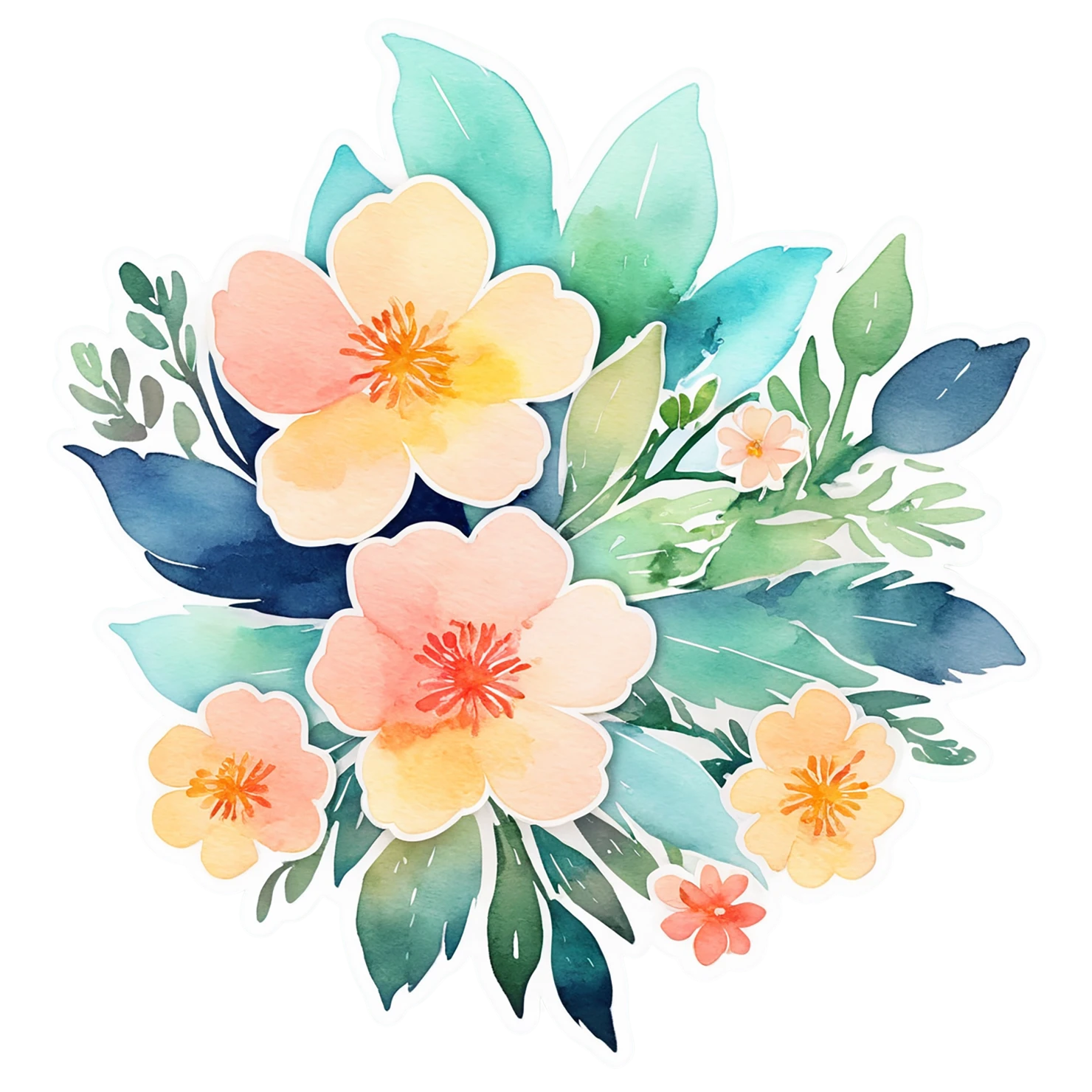 Floral watercolor sticker isolated on transparent background #16357