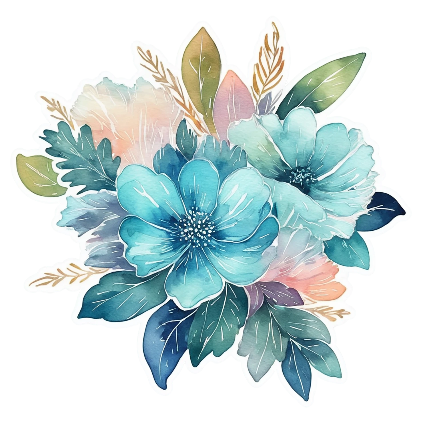 Floral watercolor sticker isolated on transparent background #16361