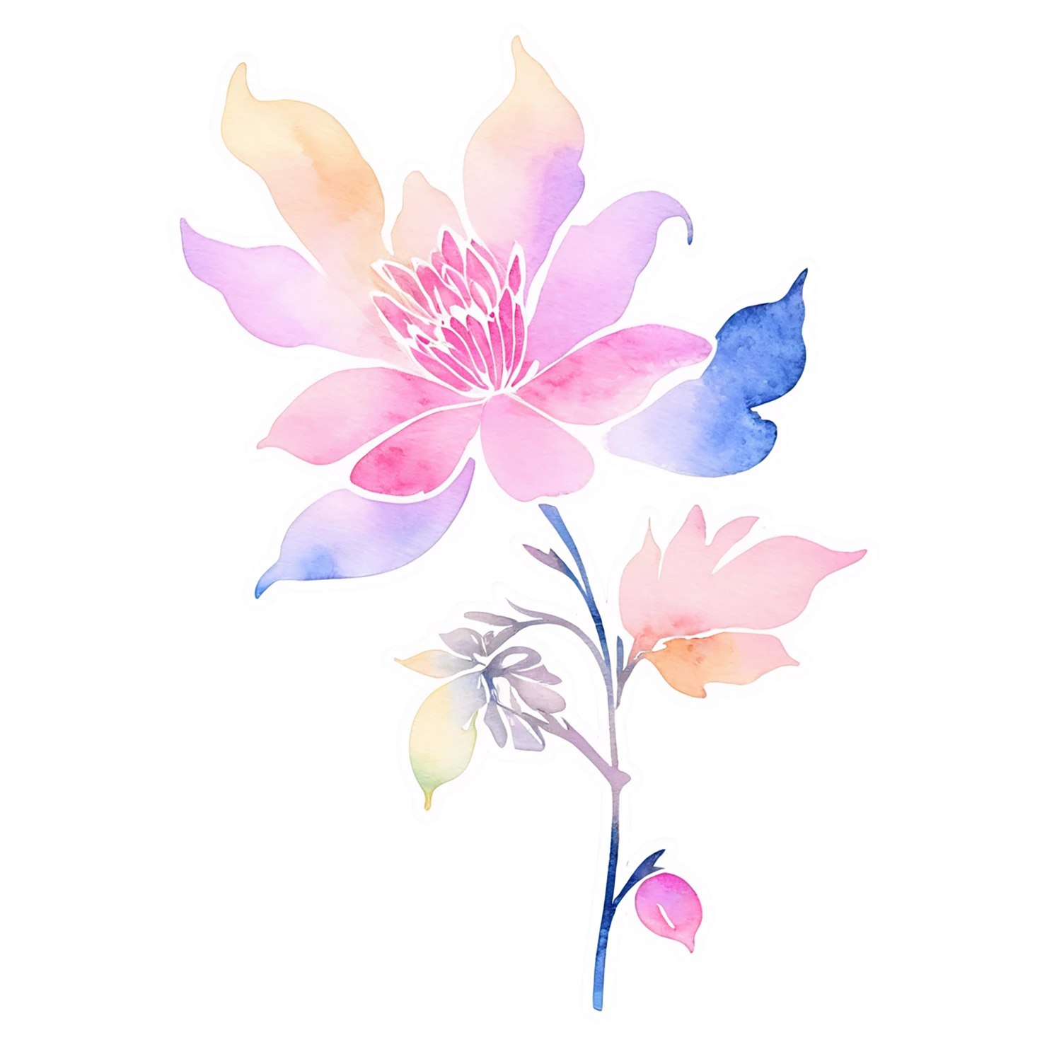 Floral watercolor sticker isolated on transparent background #16362