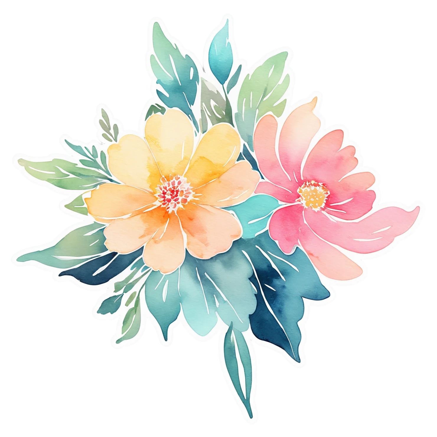Floral watercolor sticker isolated on transparent background #16363