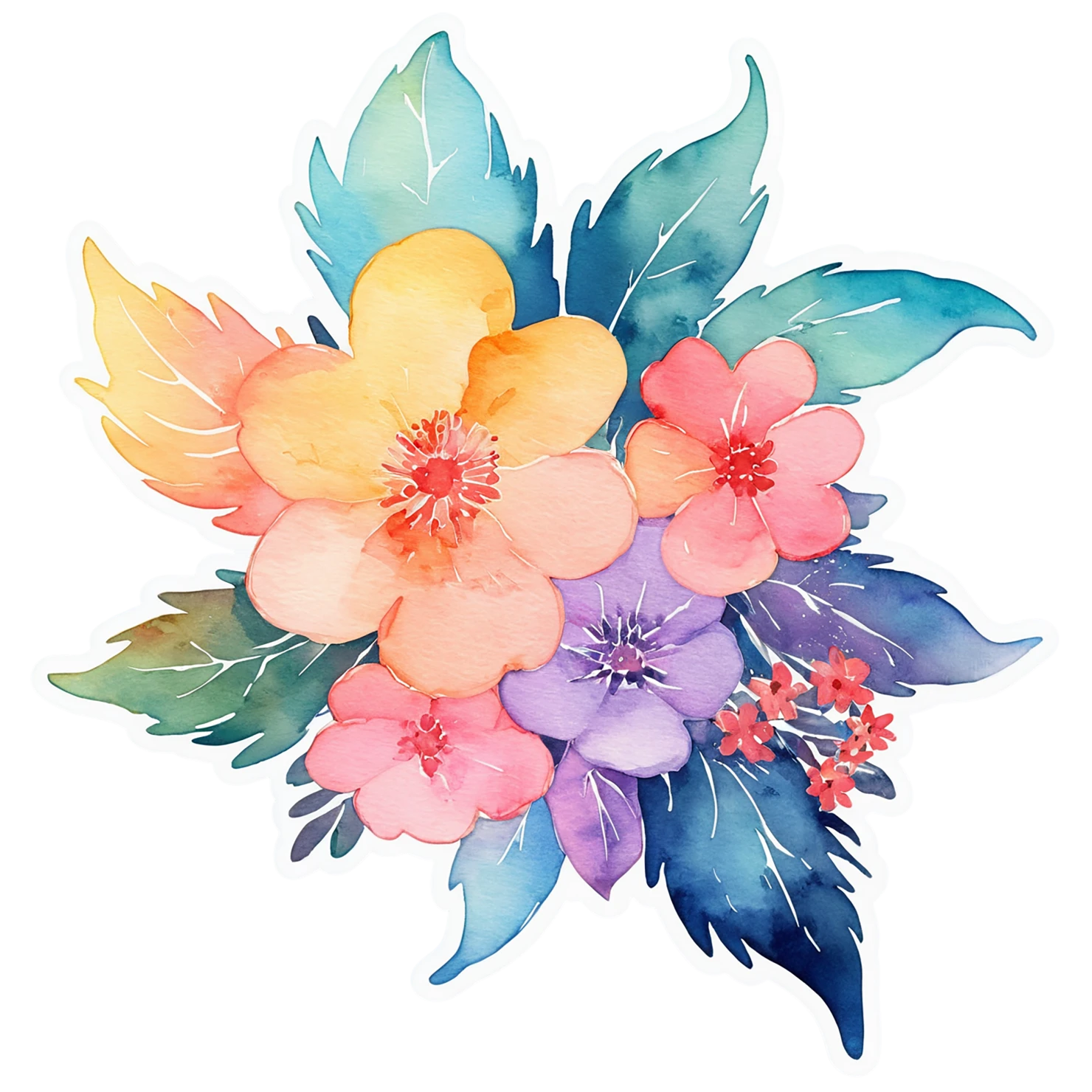 Floral watercolor sticker isolated on transparent background #16364