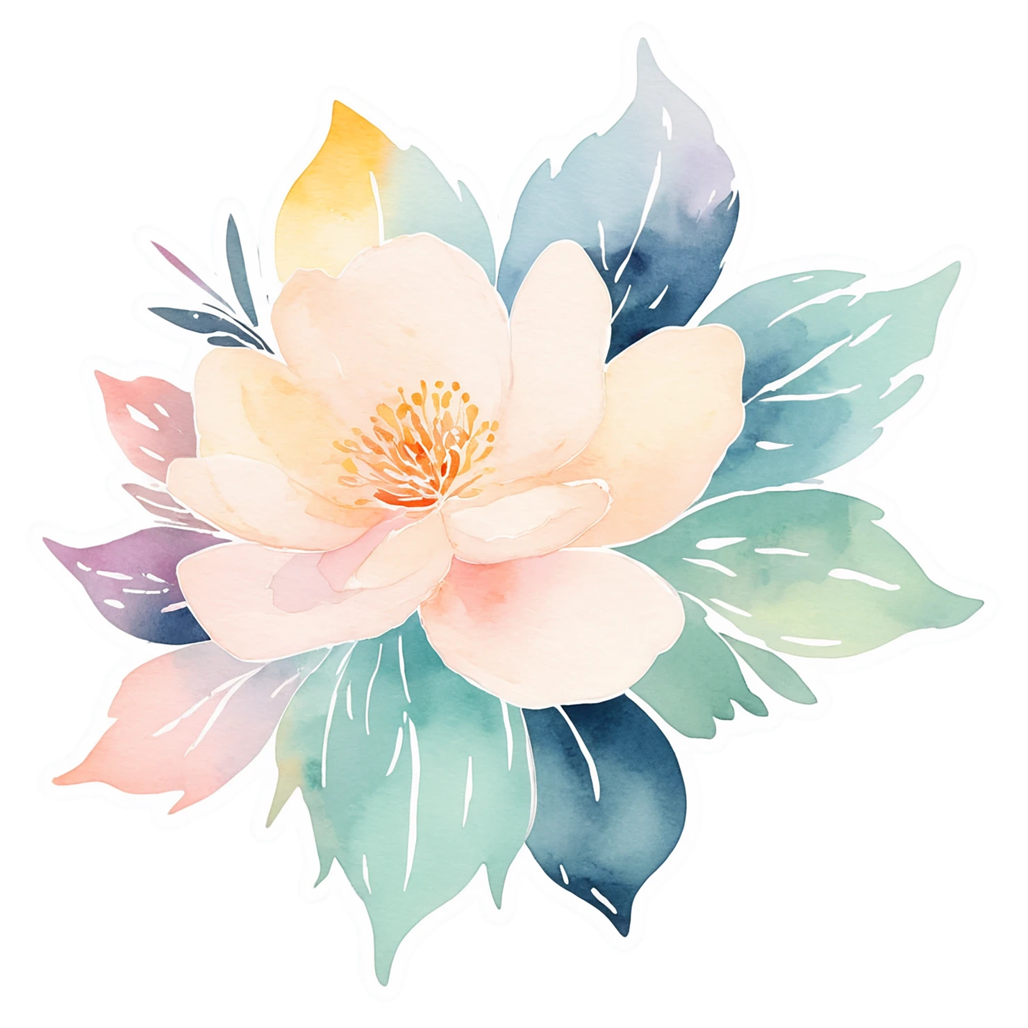 Floral watercolor sticker isolated on transparent background #16370