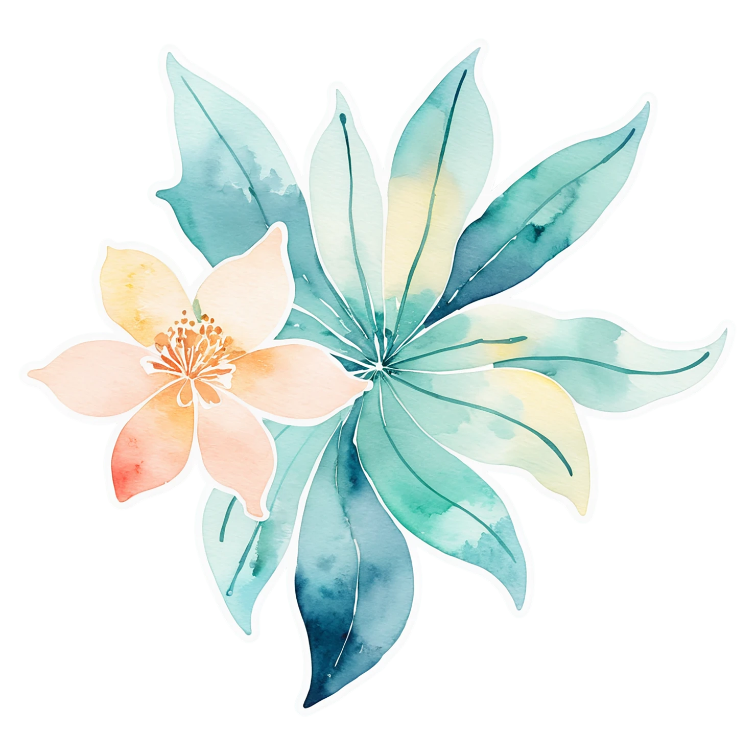 Floral watercolor sticker isolated on transparent background #16372