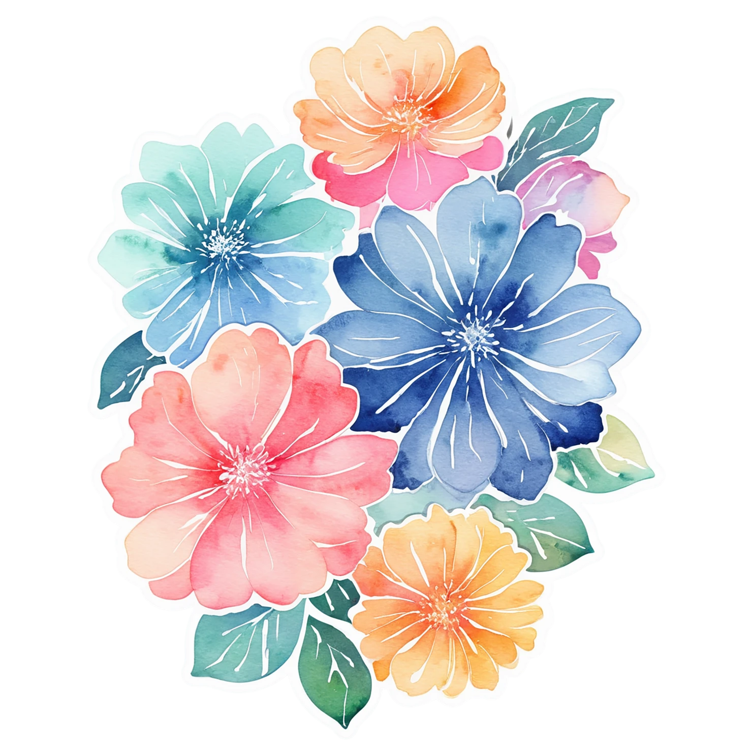 Floral watercolor sticker isolated on transparent background #16374