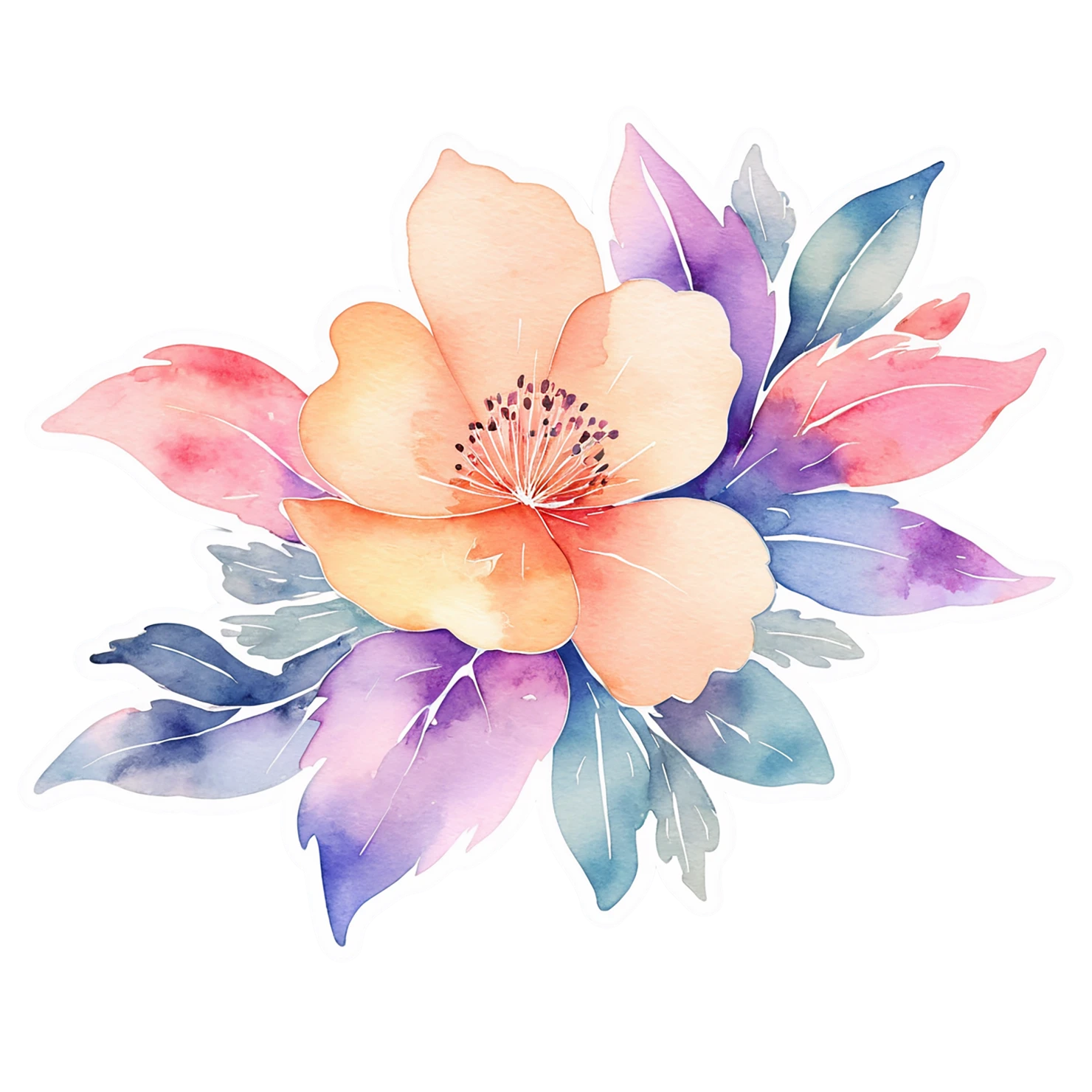 Floral watercolor sticker isolated on transparent background #16375