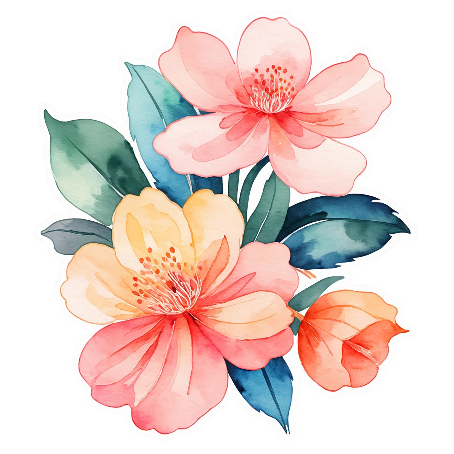Floral watercolor sticker isolated on transparent background #16379