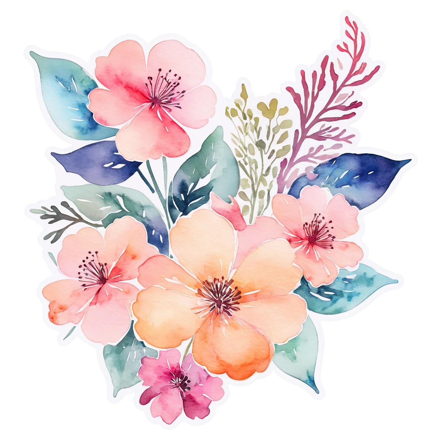 Floral watercolor sticker isolated on transparent background #16380