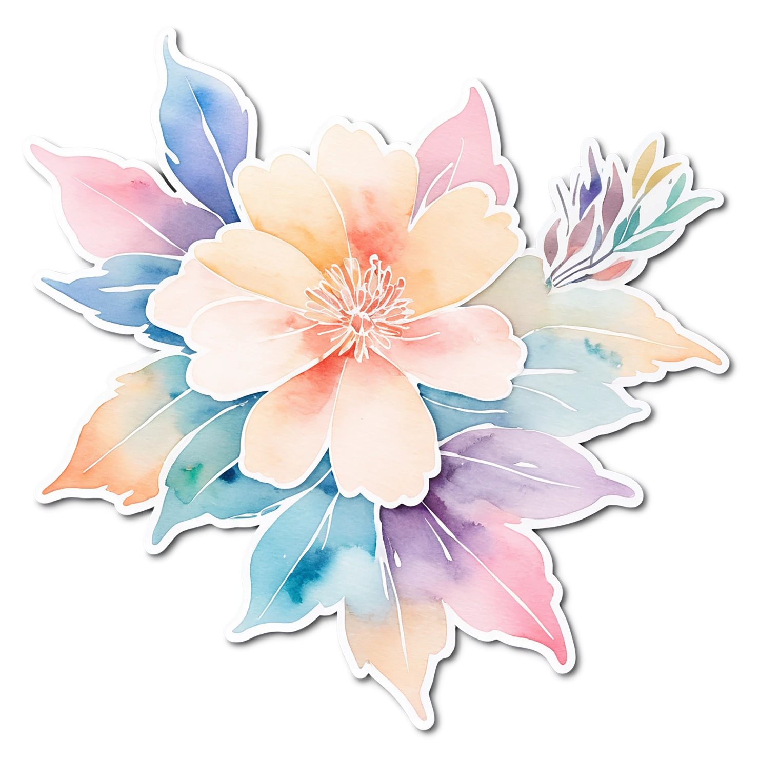 Floral watercolor sticker isolated on transparent background #16382