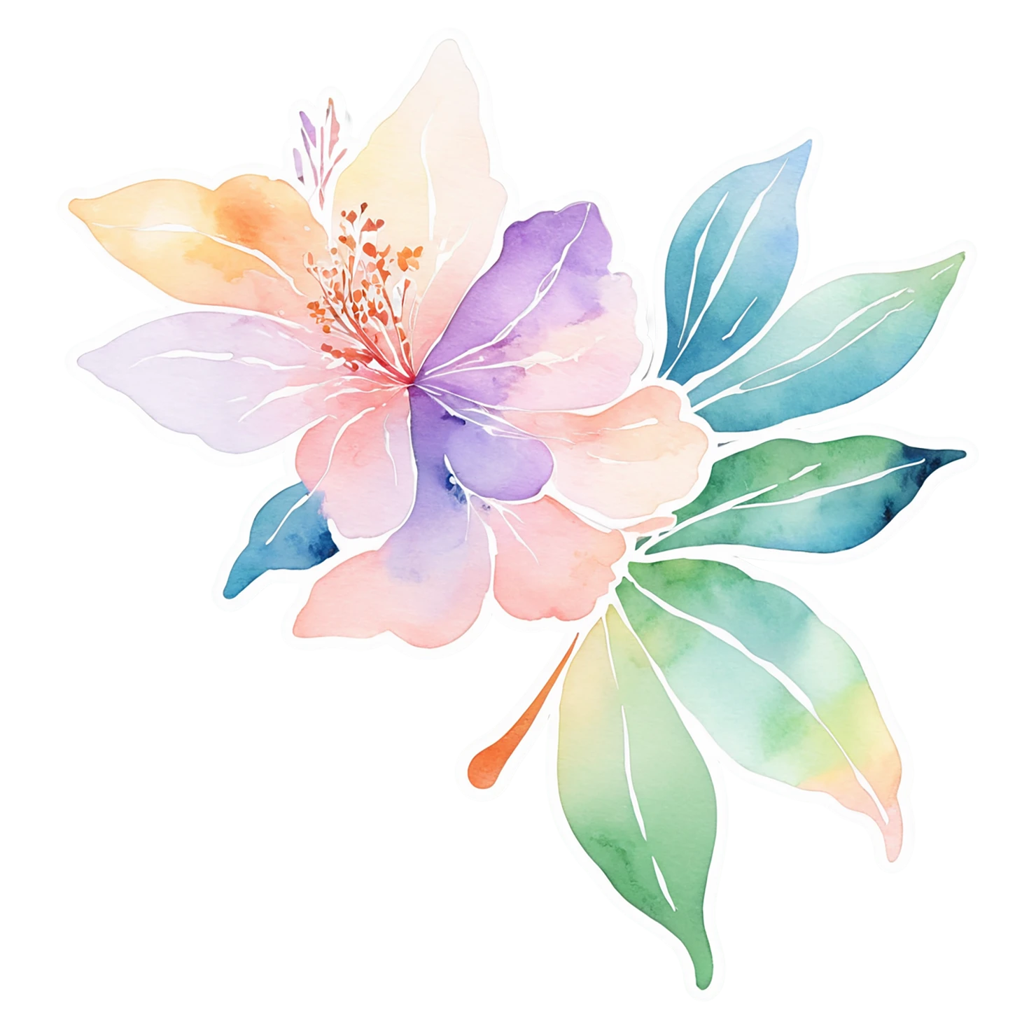 Floral watercolor sticker isolated on transparent background #16386