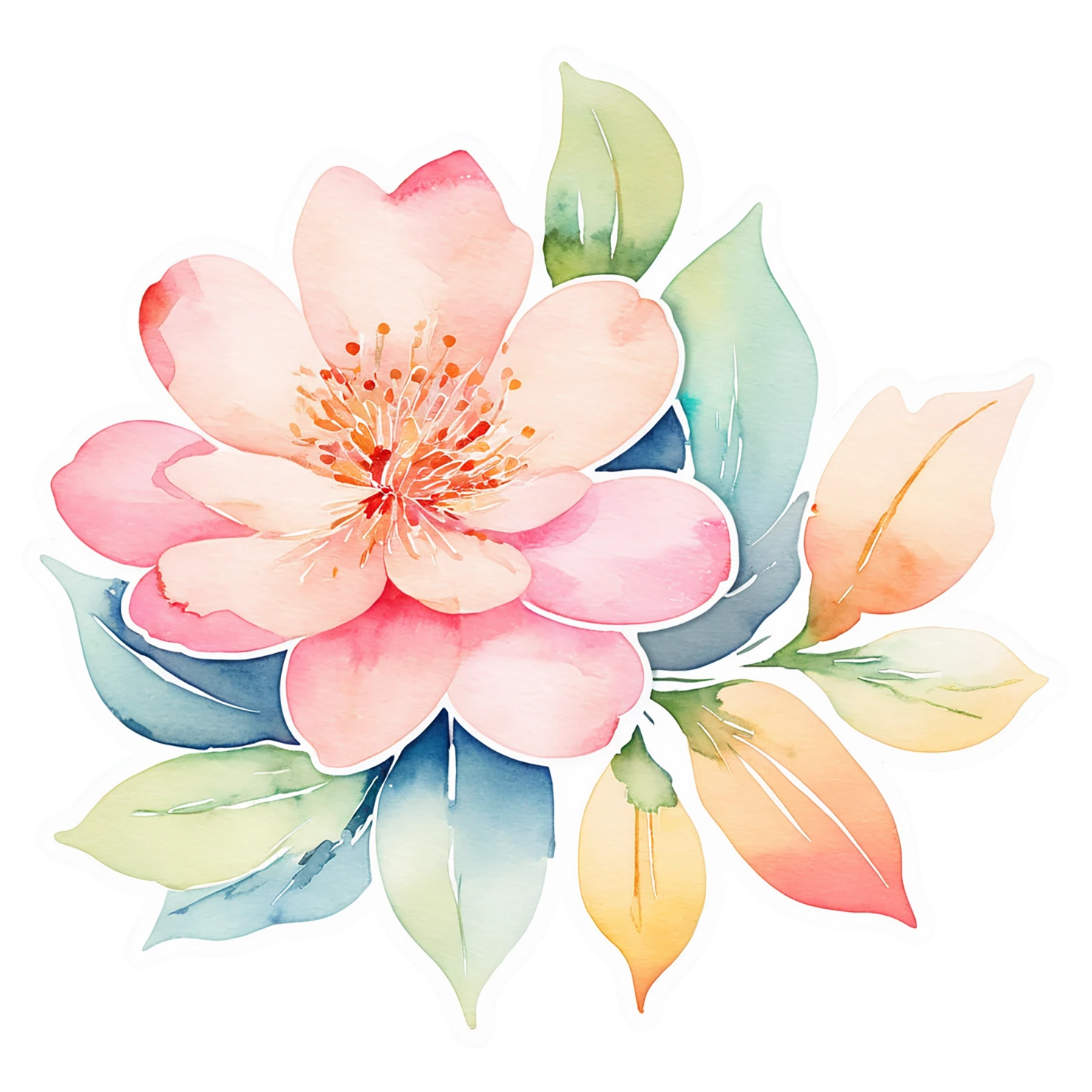 Floral watercolor sticker isolated on transparent background #16387
