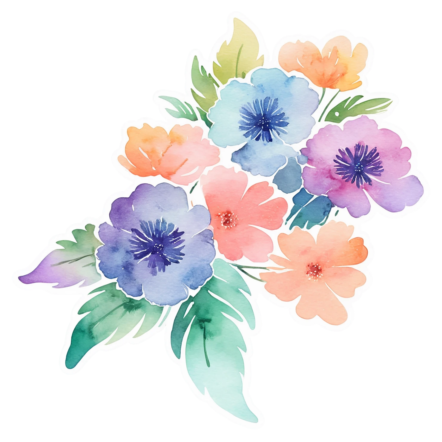 Floral watercolor sticker isolated on transparent background #16388