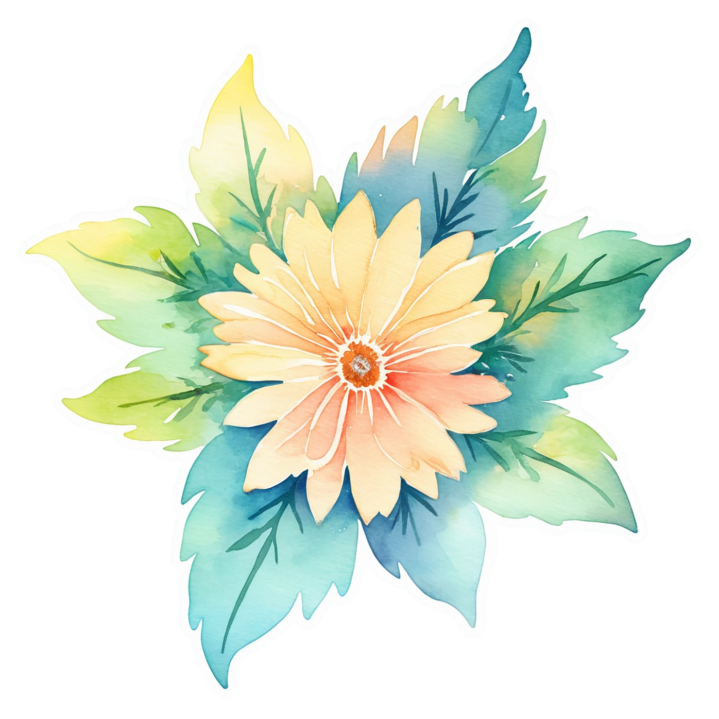 Floral watercolor sticker isolated on transparent background #16392