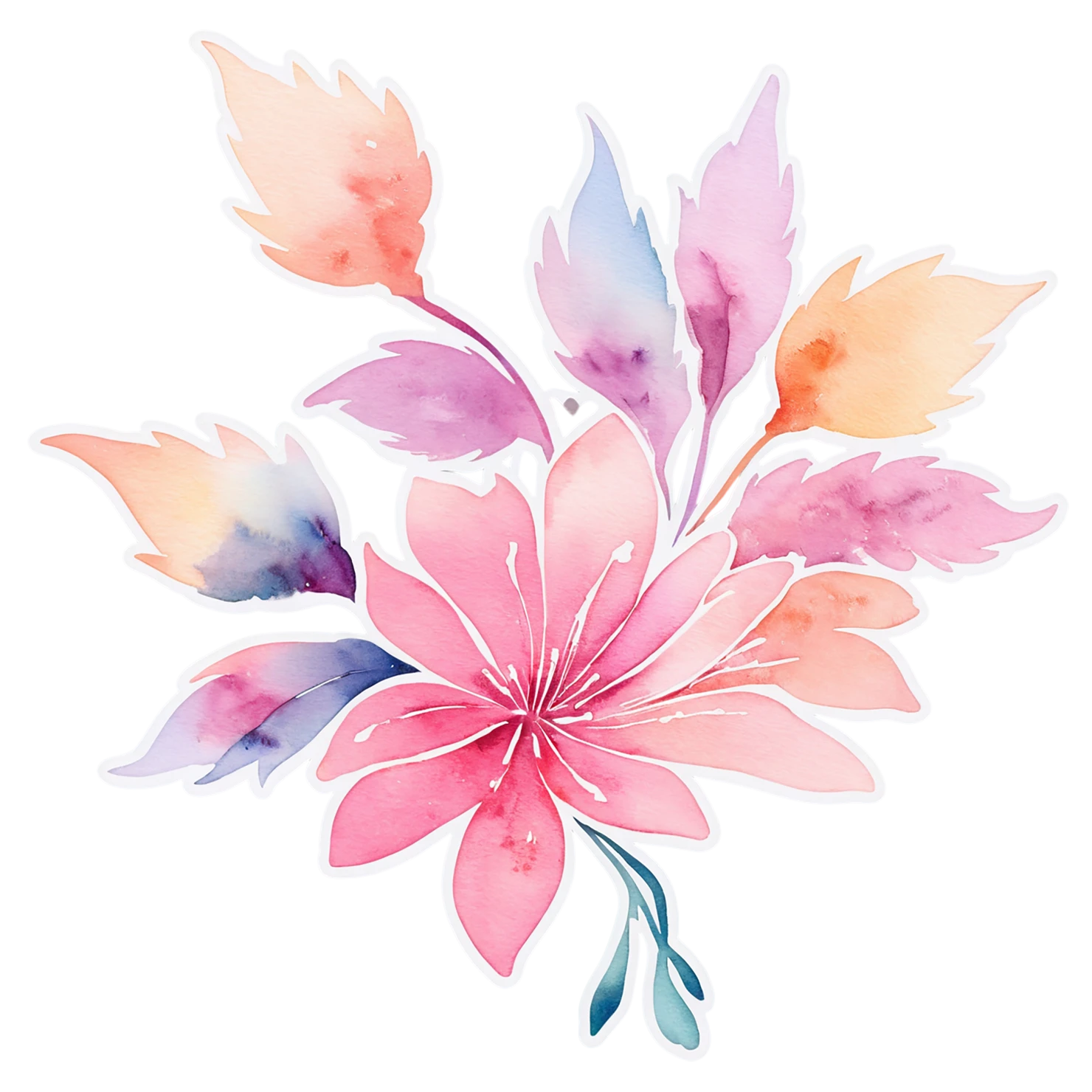 Floral watercolor sticker isolated on transparent background #16399