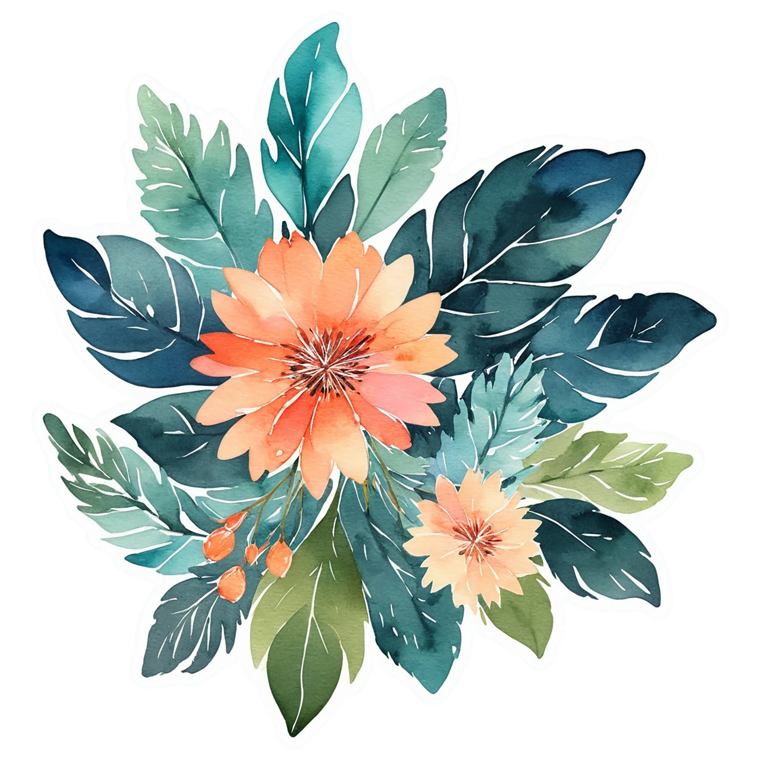 Floral watercolor sticker isolated on transparent background #16405