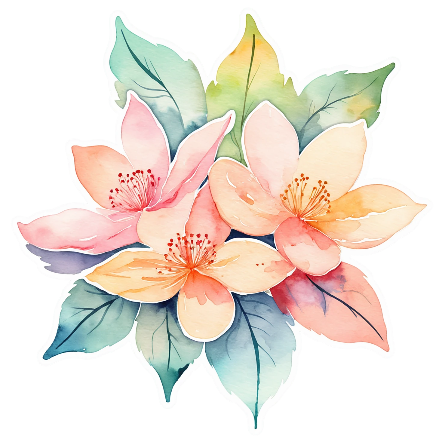 Floral watercolor sticker isolated on transparent background #16407