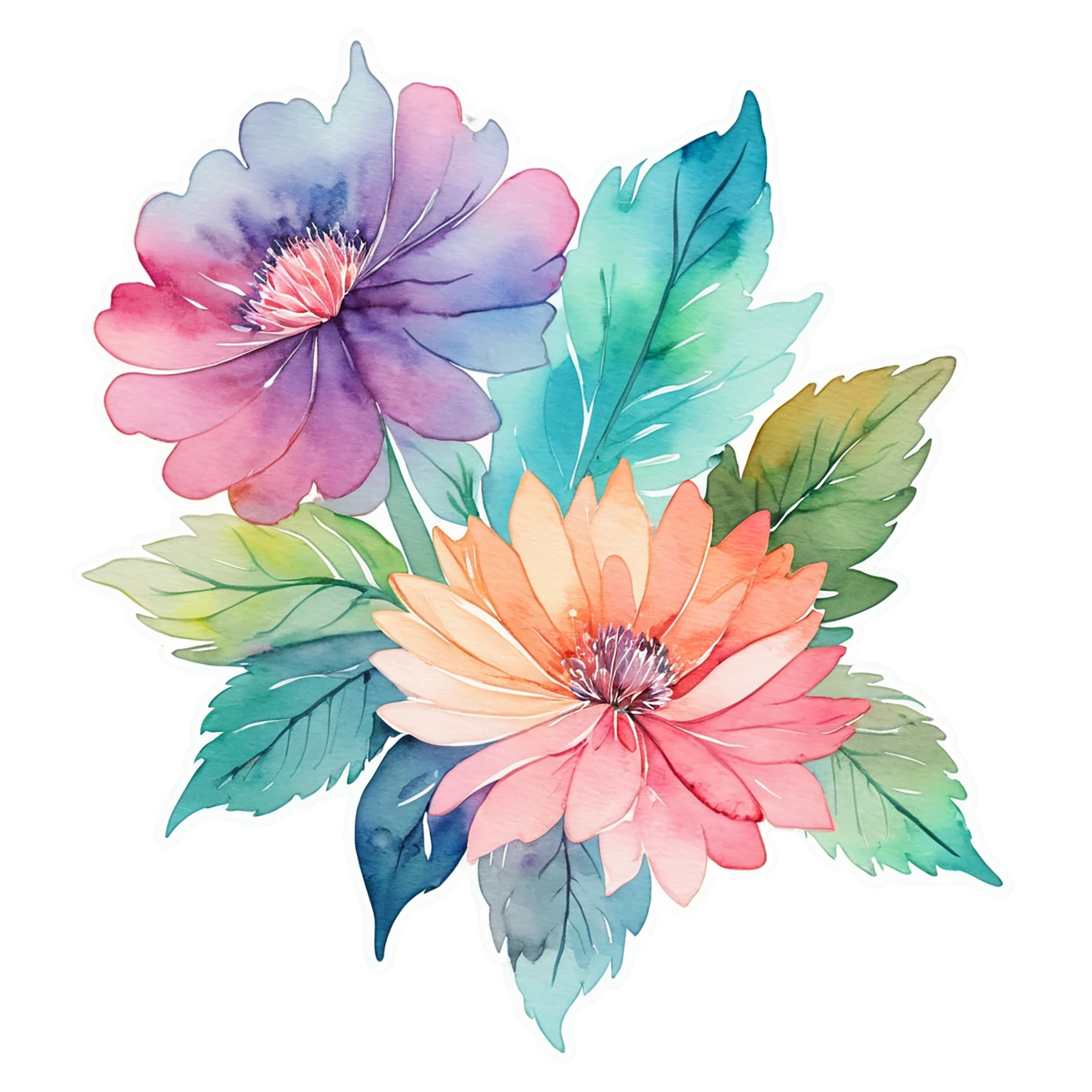 Floral watercolor sticker isolated on transparent background #16409
