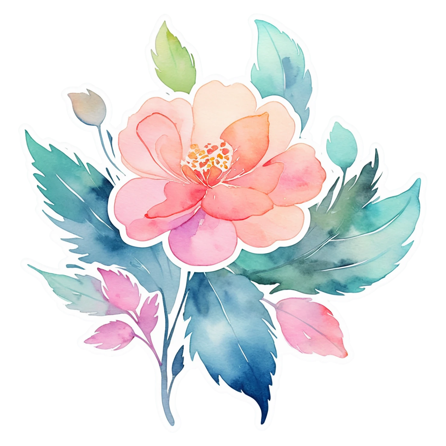 Floral watercolor sticker isolated on transparent background #16414