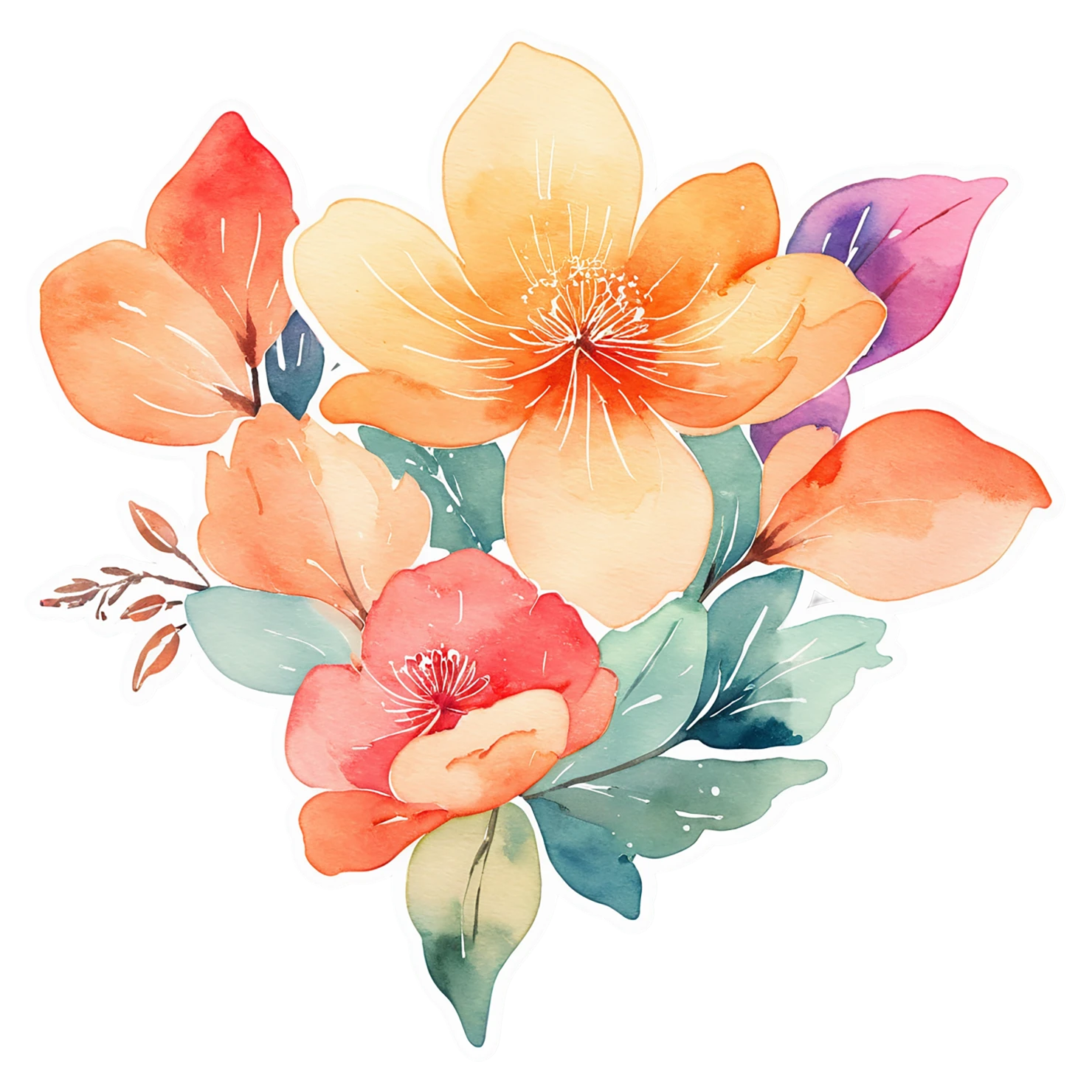 Floral watercolor sticker isolated on transparent background #16420