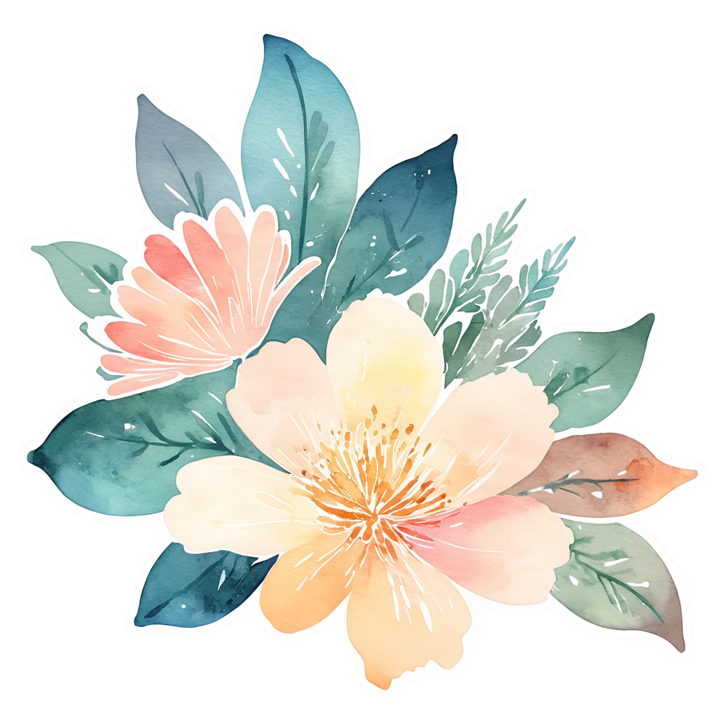 Floral watercolor sticker isolated on transparent background #16422