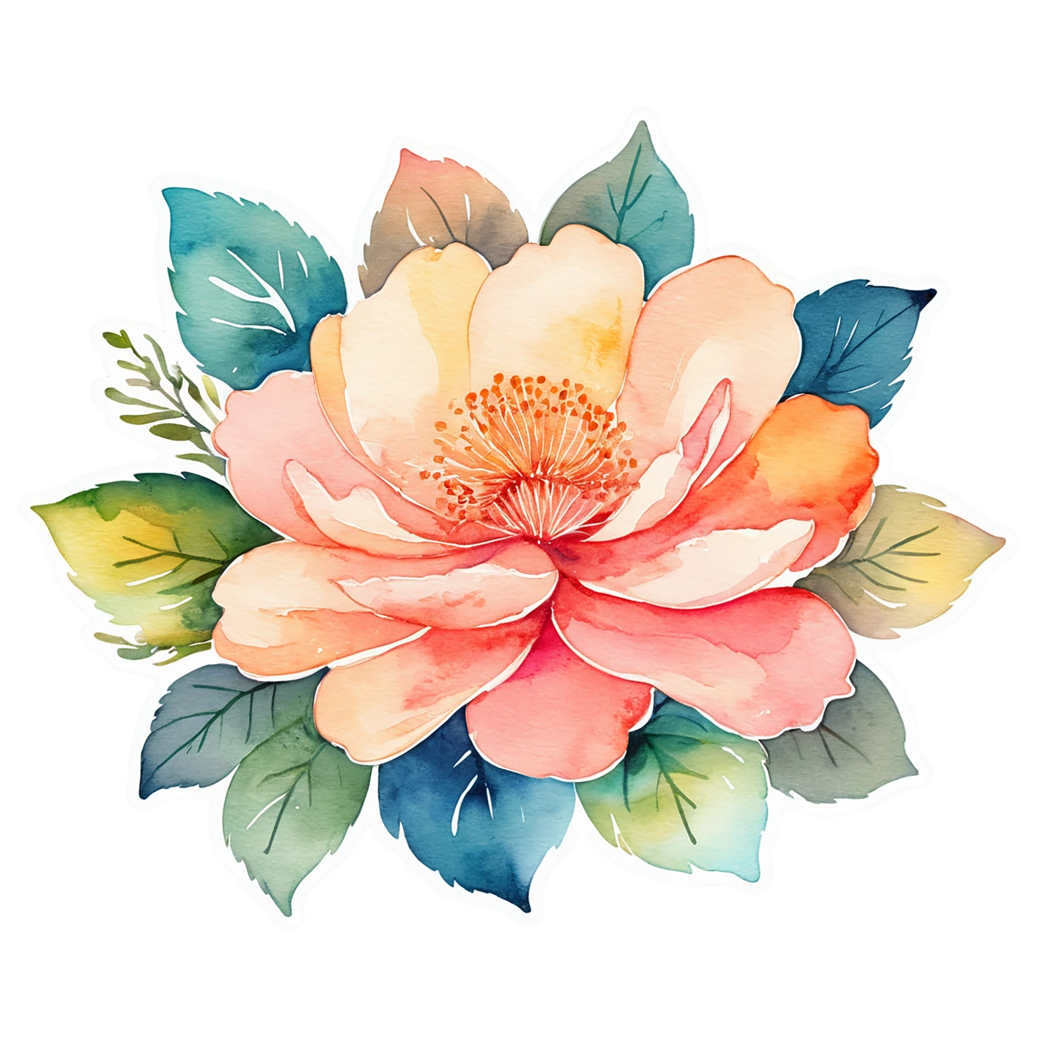 Floral watercolor sticker isolated on transparent background #16425